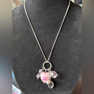 Charming Pink Heart Pendant Necklace with mini LV charms